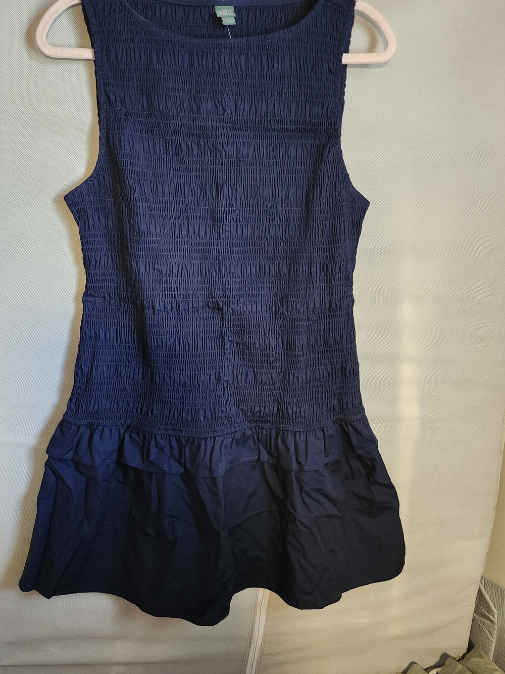 wild fable Navy Smocked Sleeveless Dress with Ruffled Hem